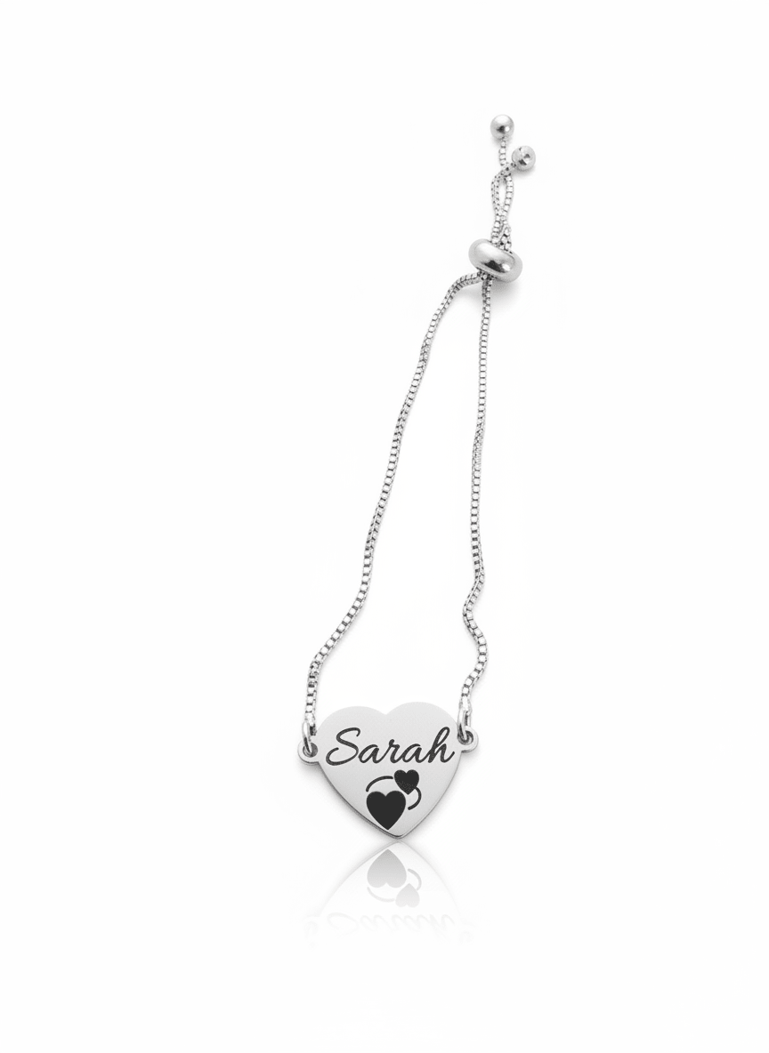 Adjustable Bracelet with Heart Charm & Cubic Zirconia - EG LASER ENGRAVING