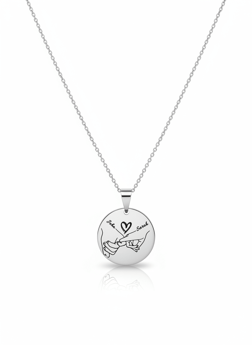 Fingers Intertwined Necklace – Personalized Round Pendant - EG LASER ENGRAVING