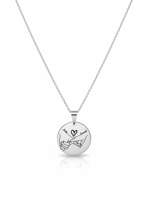 Fingers Intertwined Necklace – Personalized Round Pendant - EG LASER ENGRAVING