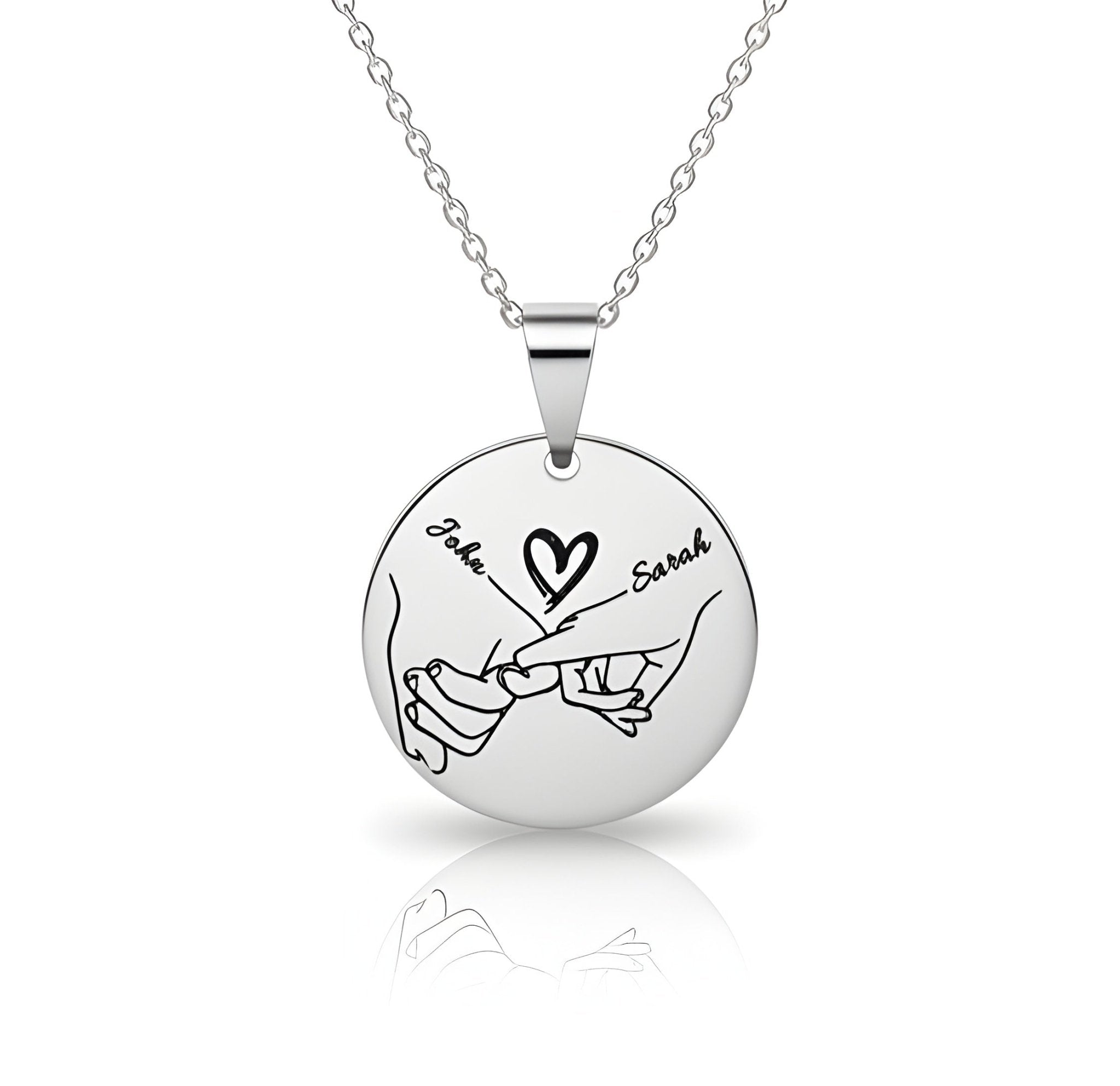 Fingers Intertwined Necklace – Personalized Round Pendant - EG LASER ENGRAVING