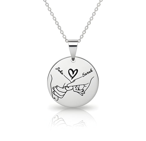Fingers Intertwined Necklace – Personalized Round Pendant - EG LASER ENGRAVING