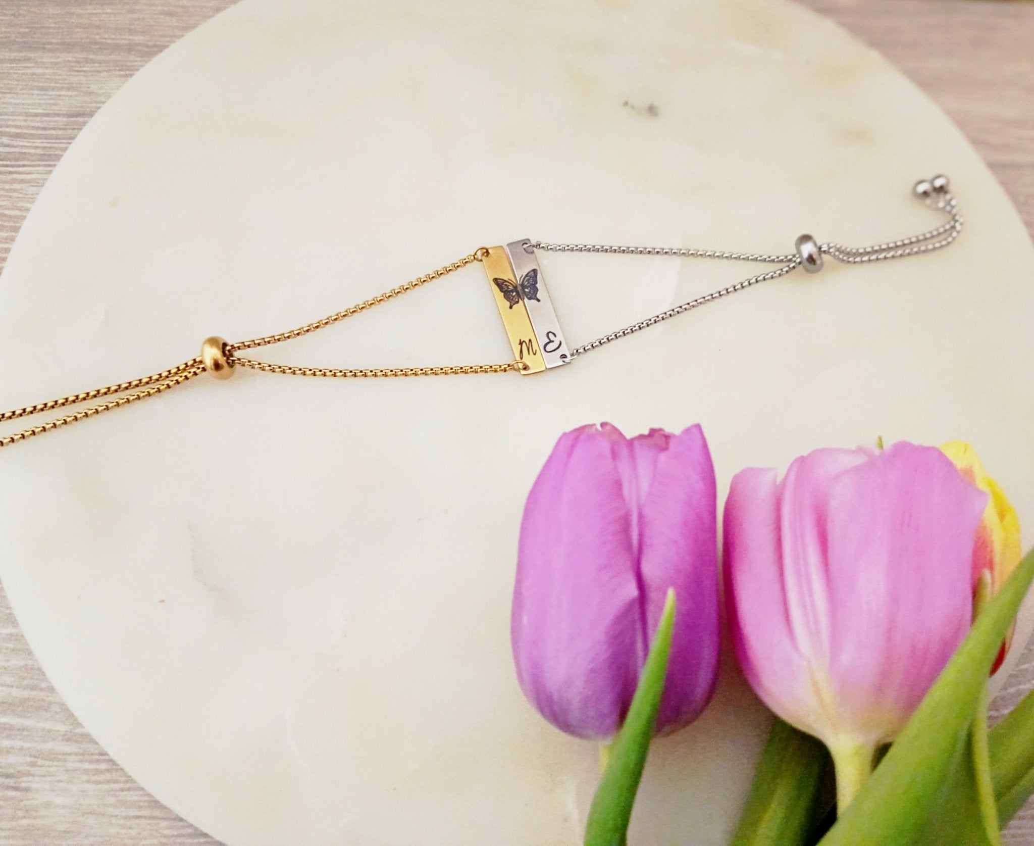 Personalised Half Butterfly Couple Bracelets (Gold or Silver) - EG LASER ENGRAVING