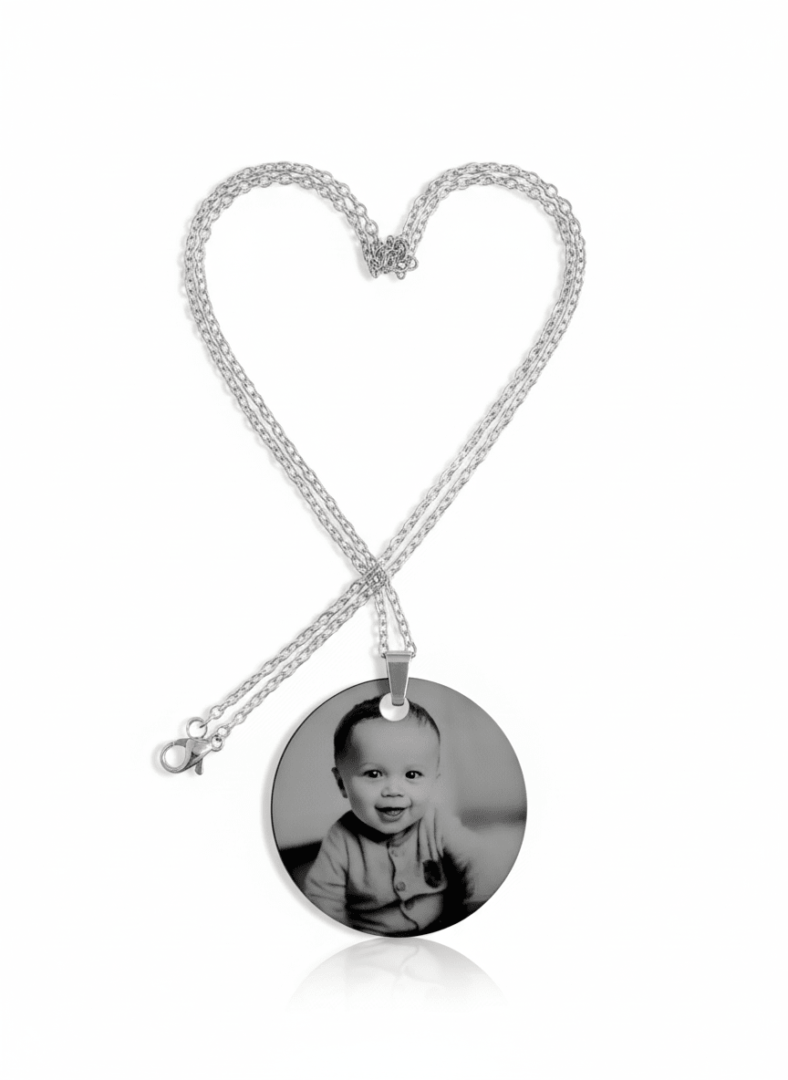 Personalised Photo Engraved Round Tag Necklace - EG LASER ENGRAVING