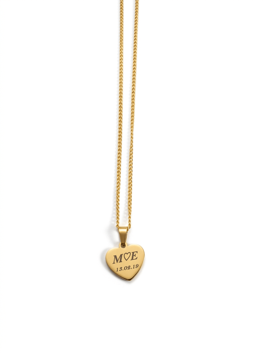 Personalized Gold Heart Necklace – Name, Initials & Date - EG LASER ENGRAVING