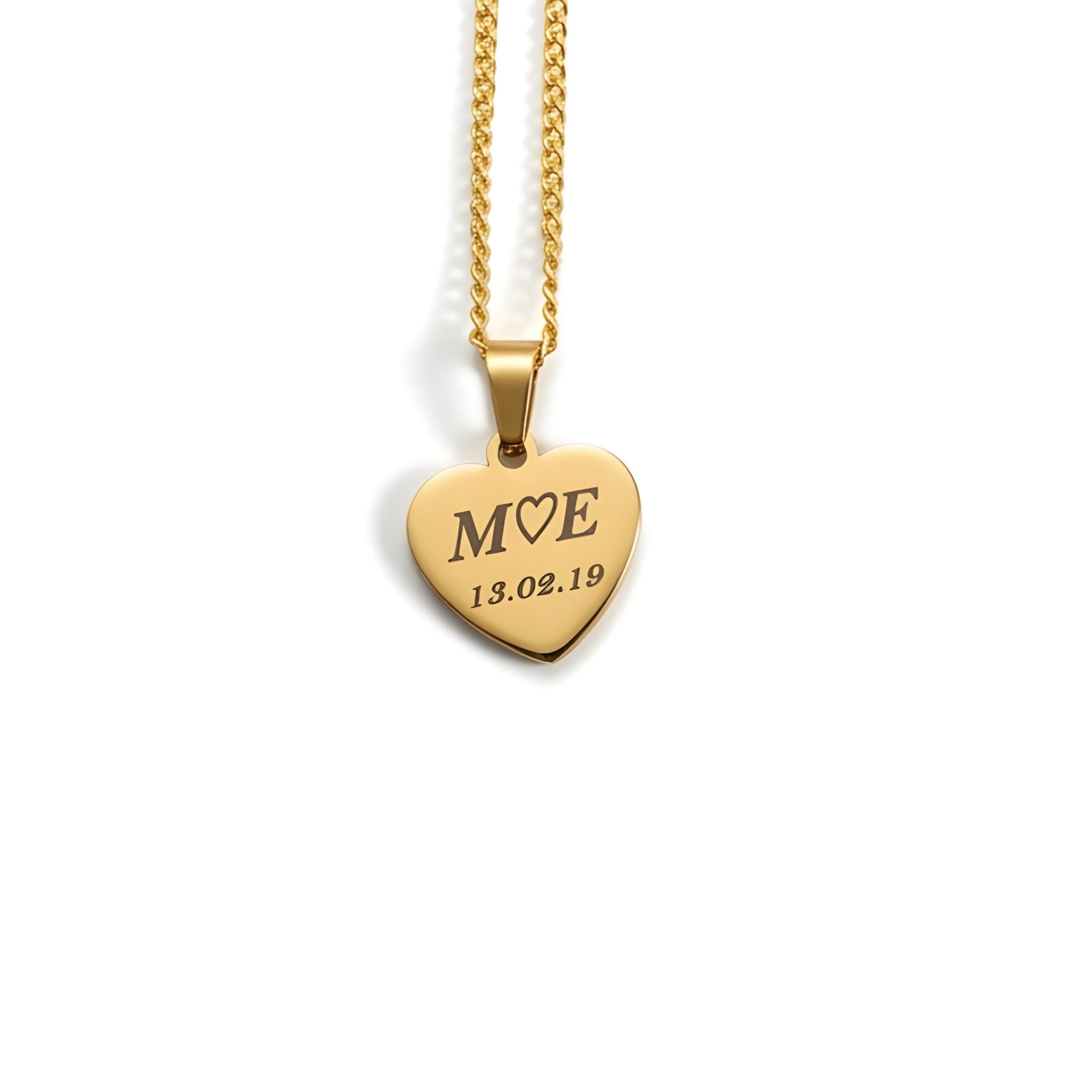 Personalized Gold Heart Necklace – Name, Initials & Date - EG LASER ENGRAVING